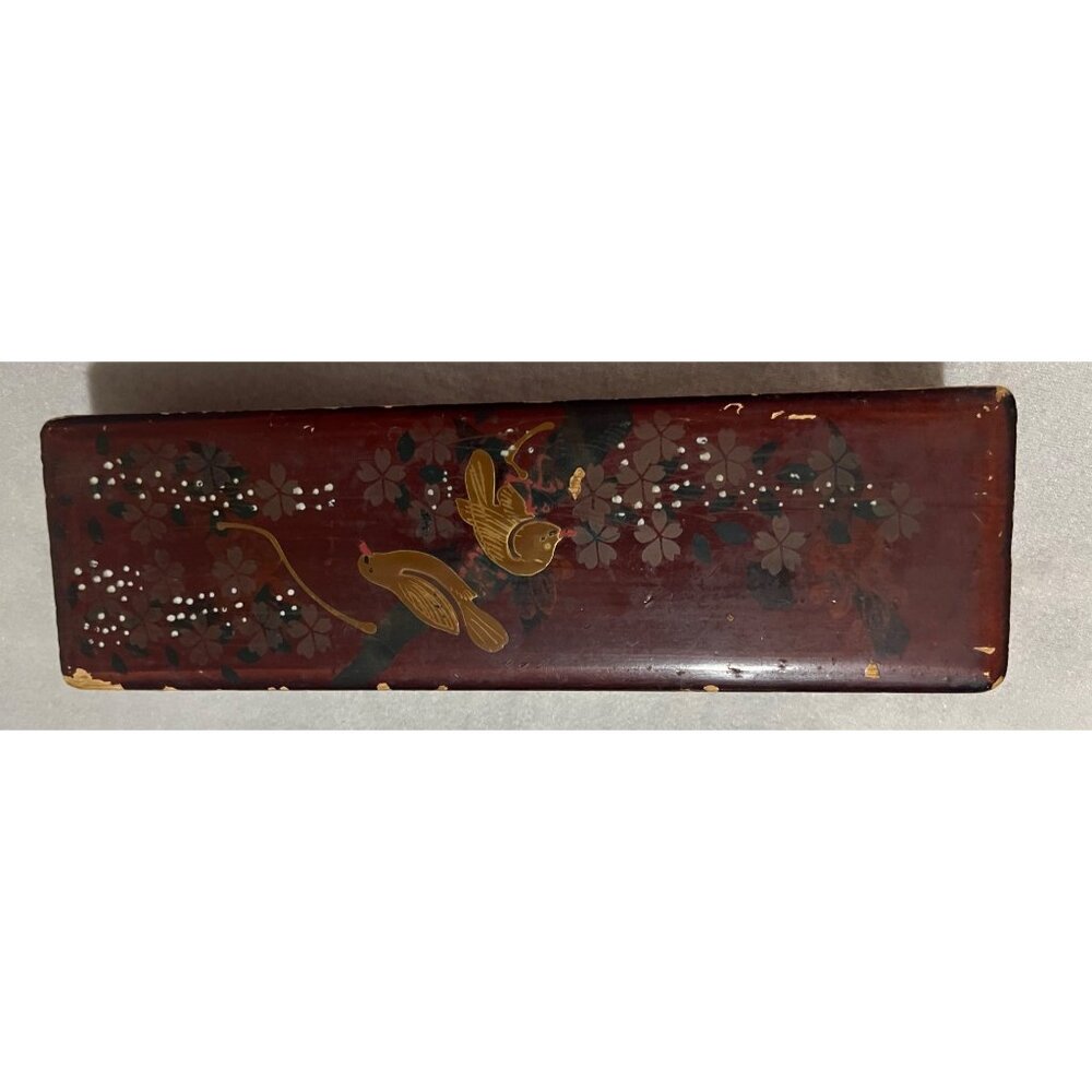 OLD ANTIQUE CHINESE HAND PAINTED WOOD BOX HAND MADE HINGES & TACKS 1800's